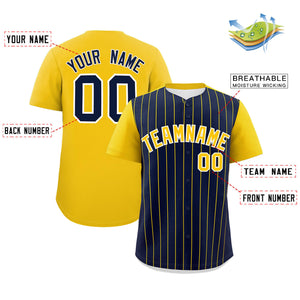 Custom Navy Gold Pinstripe Personalized Two-Tone Authentic Baseball Jersey