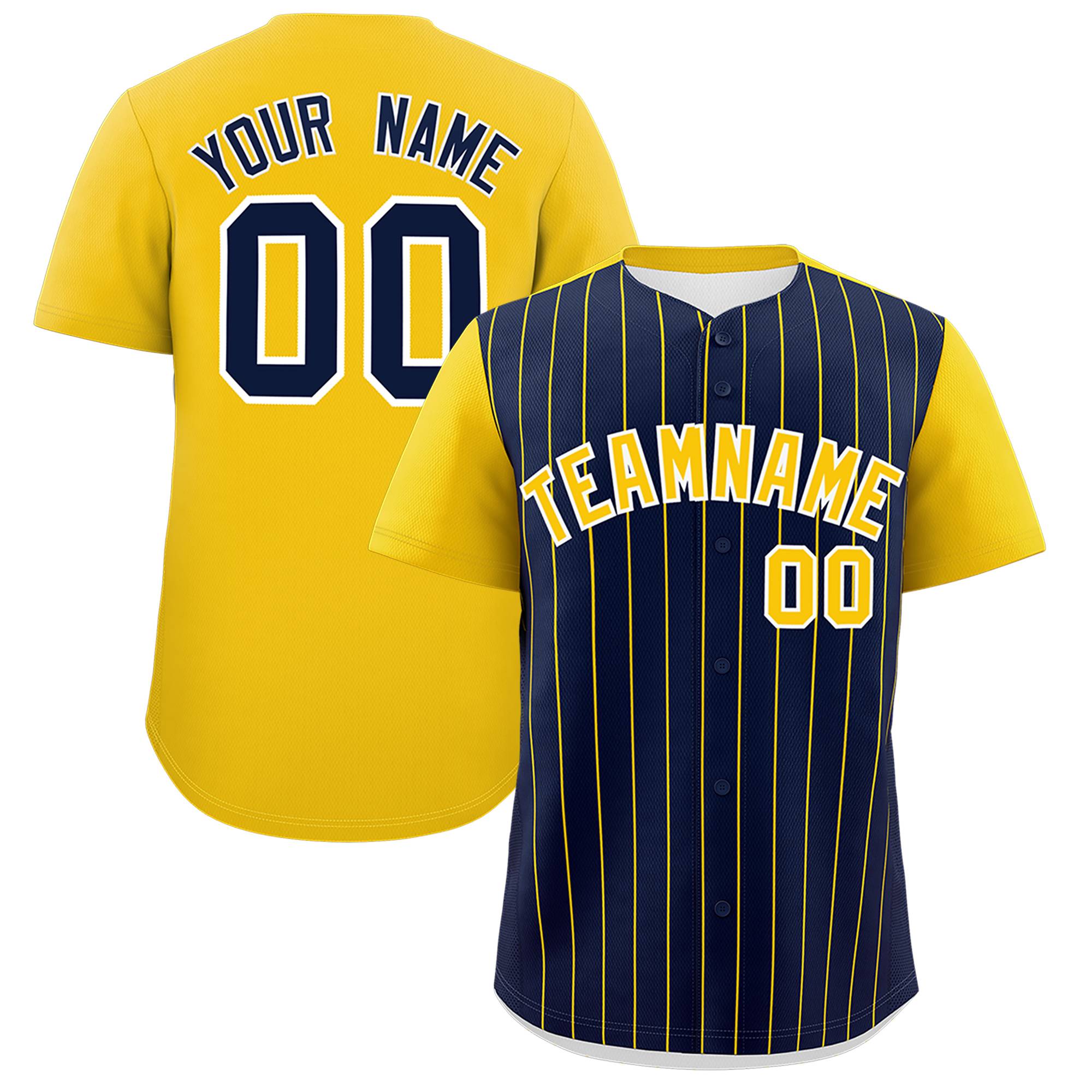 Custom Navy Gold Pinstripe Personalized Two-Tone Authentic Baseball Jersey