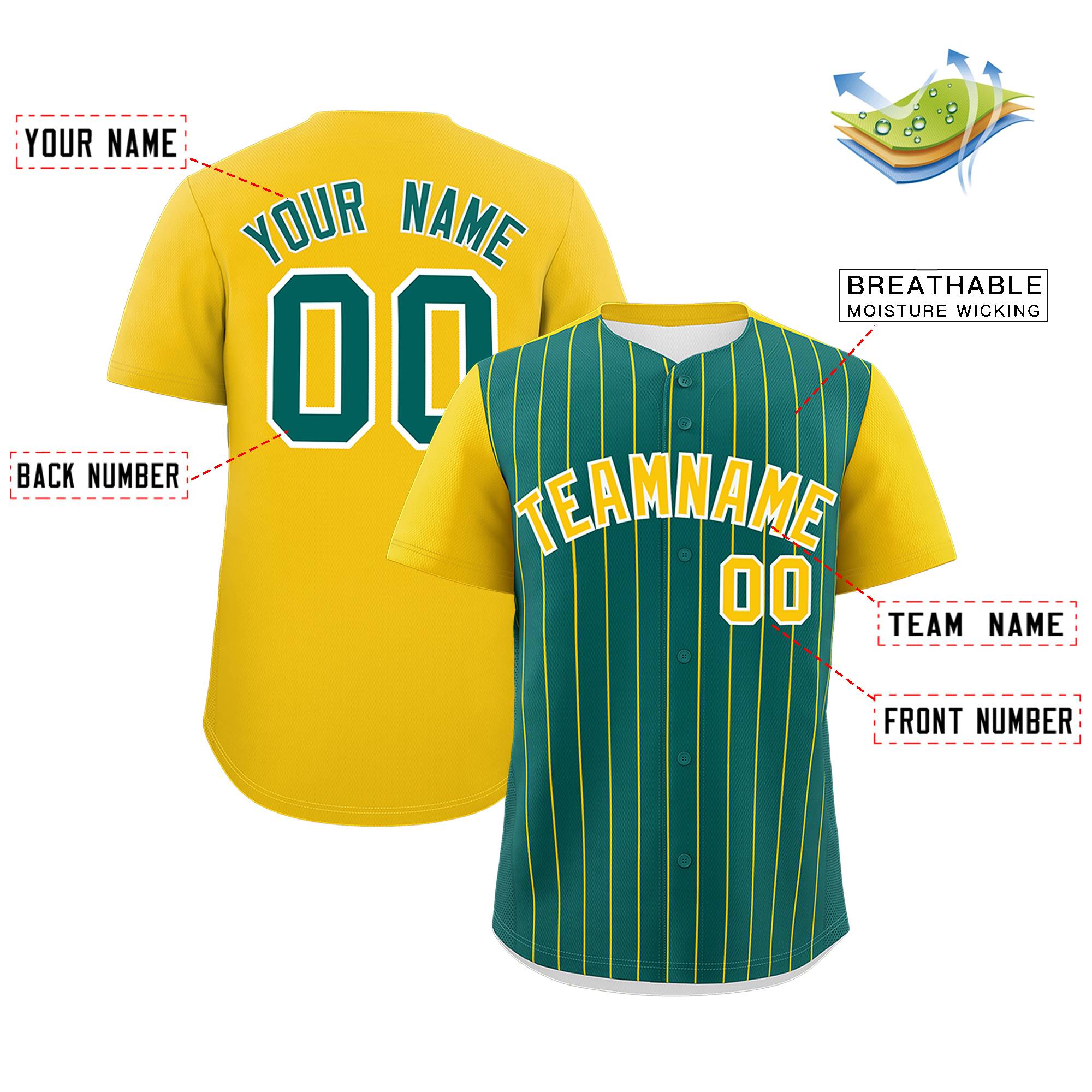 Custom Aqua Gold Pinstripe Personalized Two-Tone Authentic Baseball Jersey