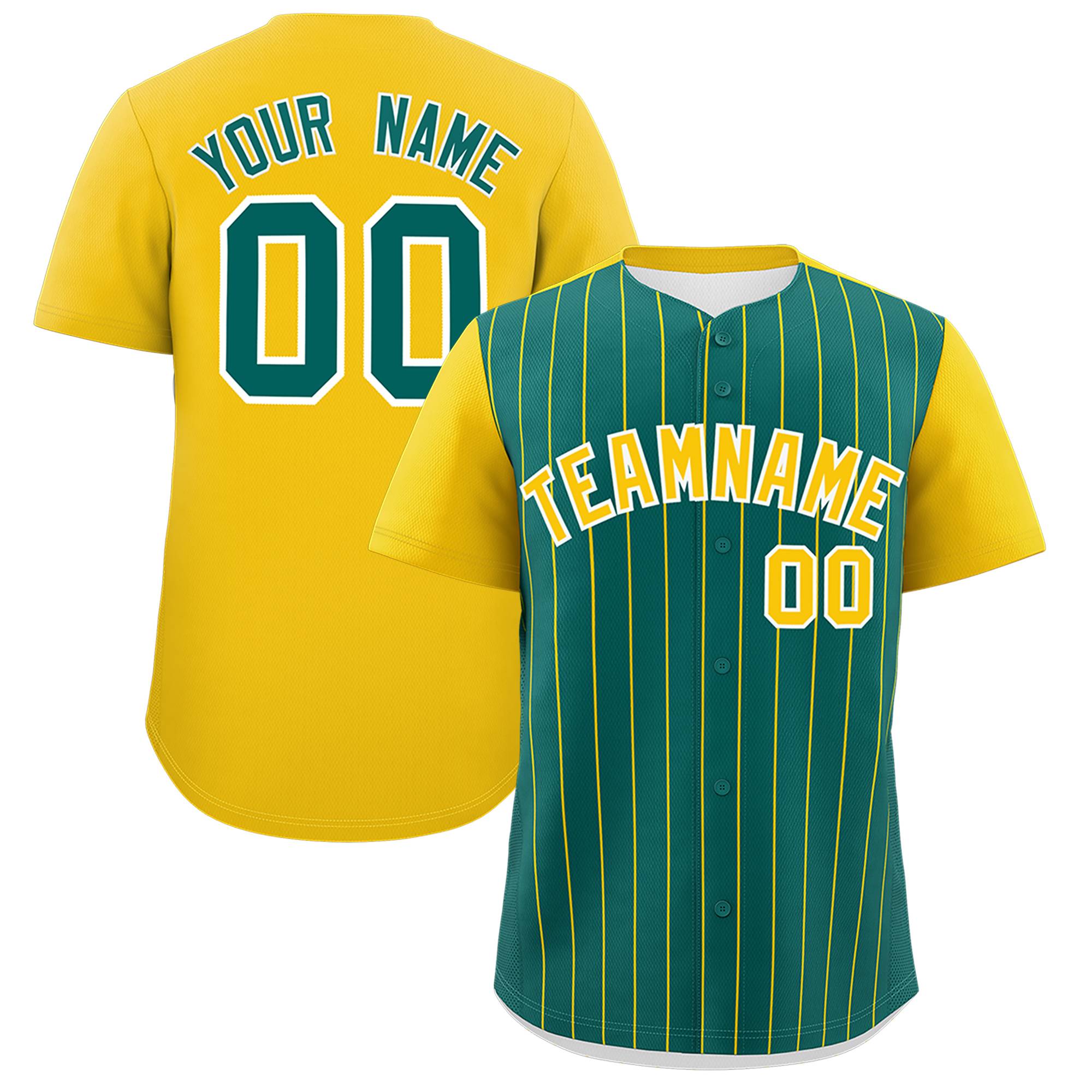 Custom Aqua Gold Pinstripe Personalized Two-Tone Authentic Baseball Jersey