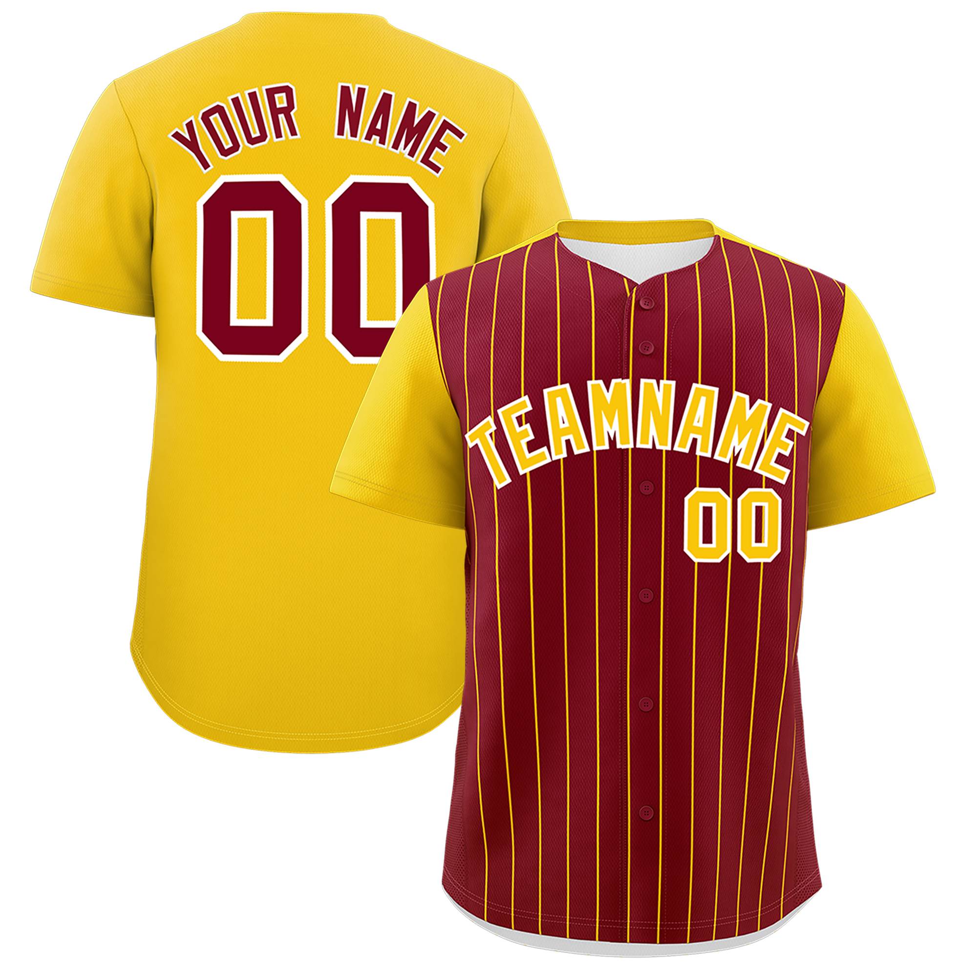 Custom Crimson Gold Pinstripe Personalized Two-Tone Authentic Baseball Jersey