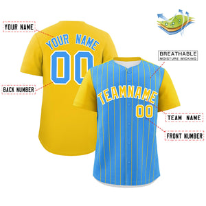 Custom Powder Blue Gold Pinstripe Personalized Two-Tone Authentic Baseball Jersey