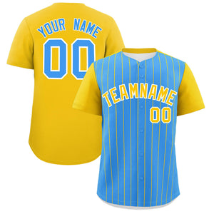 Custom Powder Blue Gold Pinstripe Personalized Two-Tone Authentic Baseball Jersey