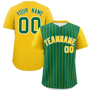 Custom Kelly Green Gold Pinstripe Personalized Two-Tone Authentic Baseball Jersey