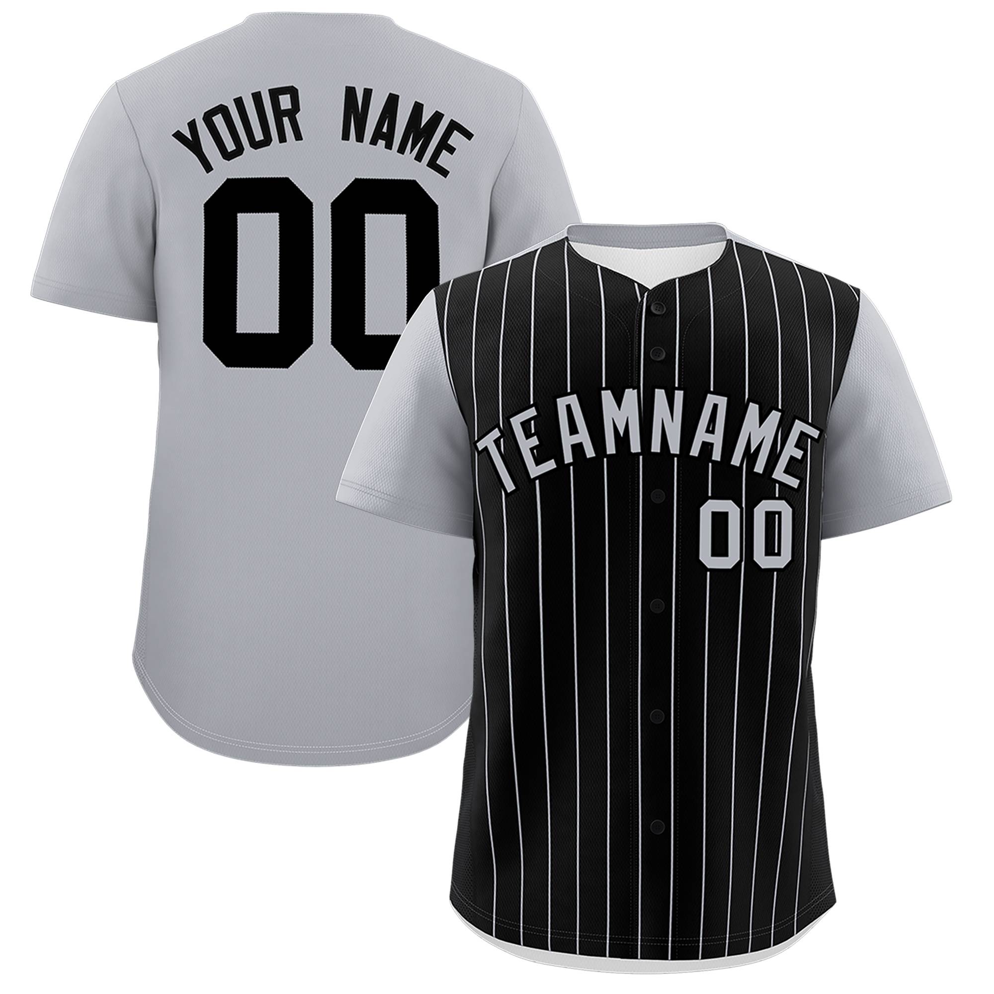 Custom Black Gray Pinstripe Personalized Two-Tone Authentic Baseball Jersey