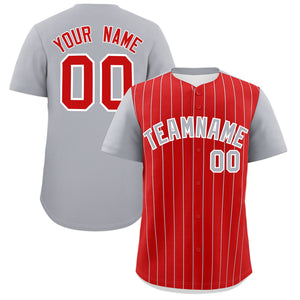 Custom Red Gray Pinstripe Personalized Two-Tone Authentic Baseball Jersey