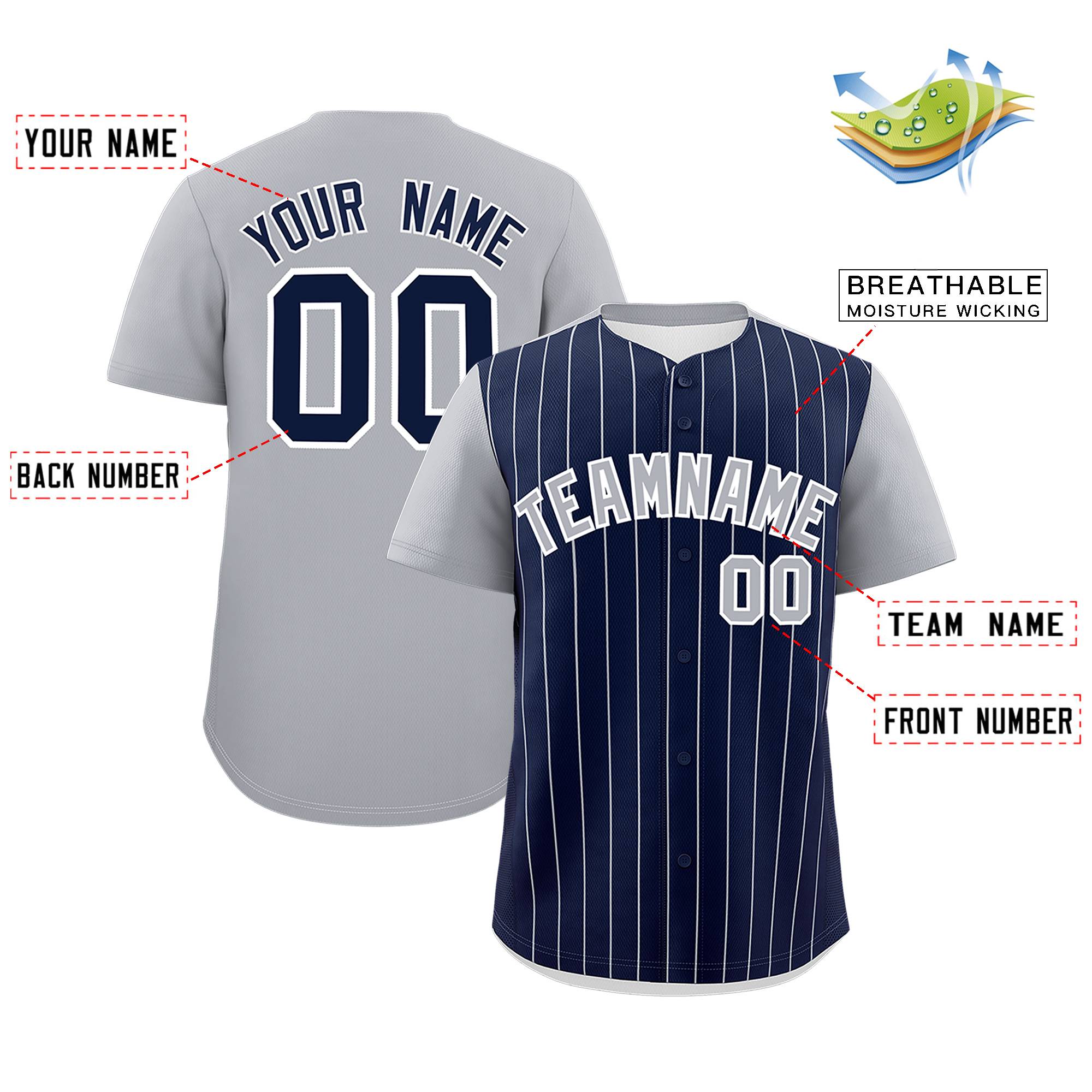 Custom Navy Gray Pinstripe Personalized Two-Tone Authentic Baseball Jersey