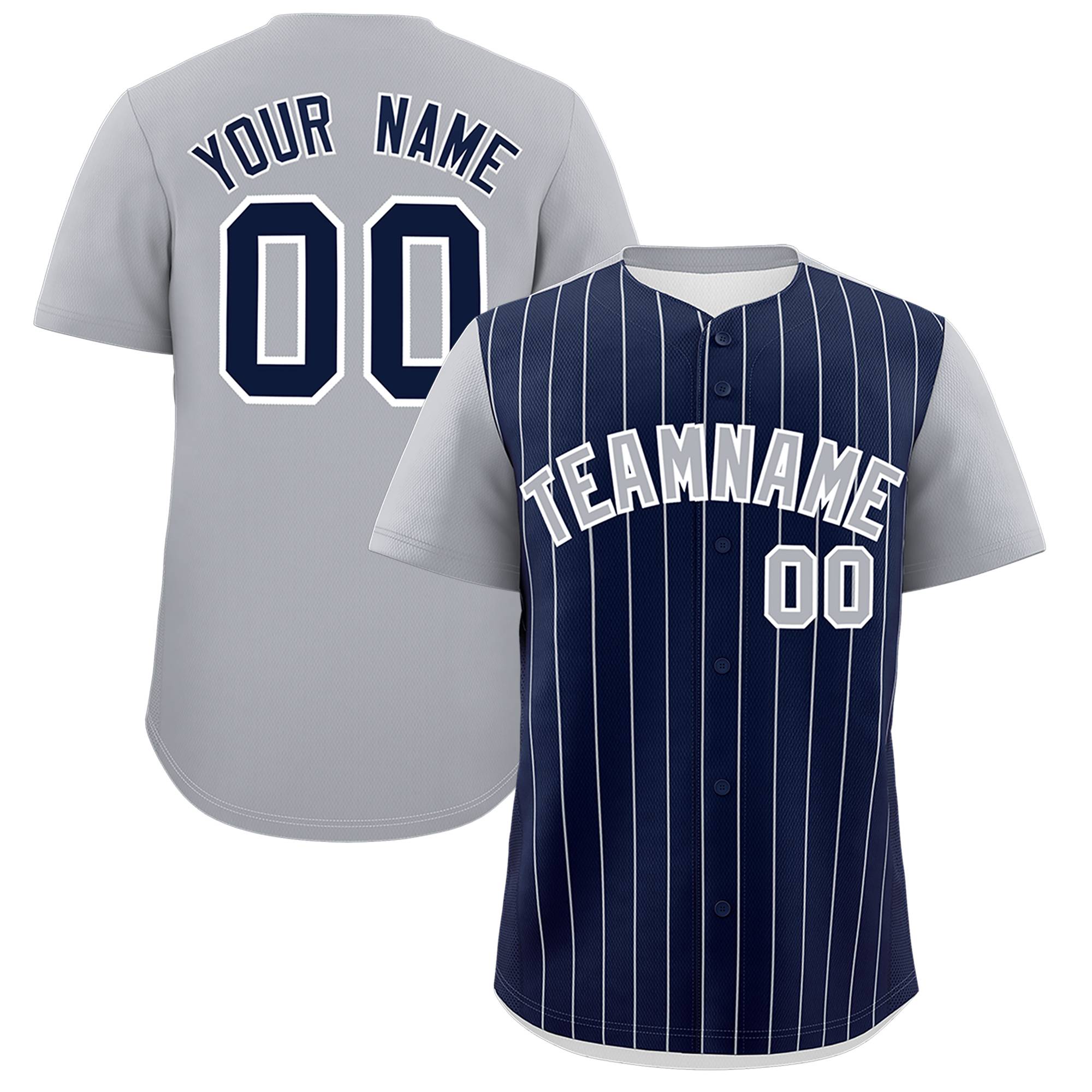 Custom Navy Gray Pinstripe Personalized Two-Tone Authentic Baseball Jersey