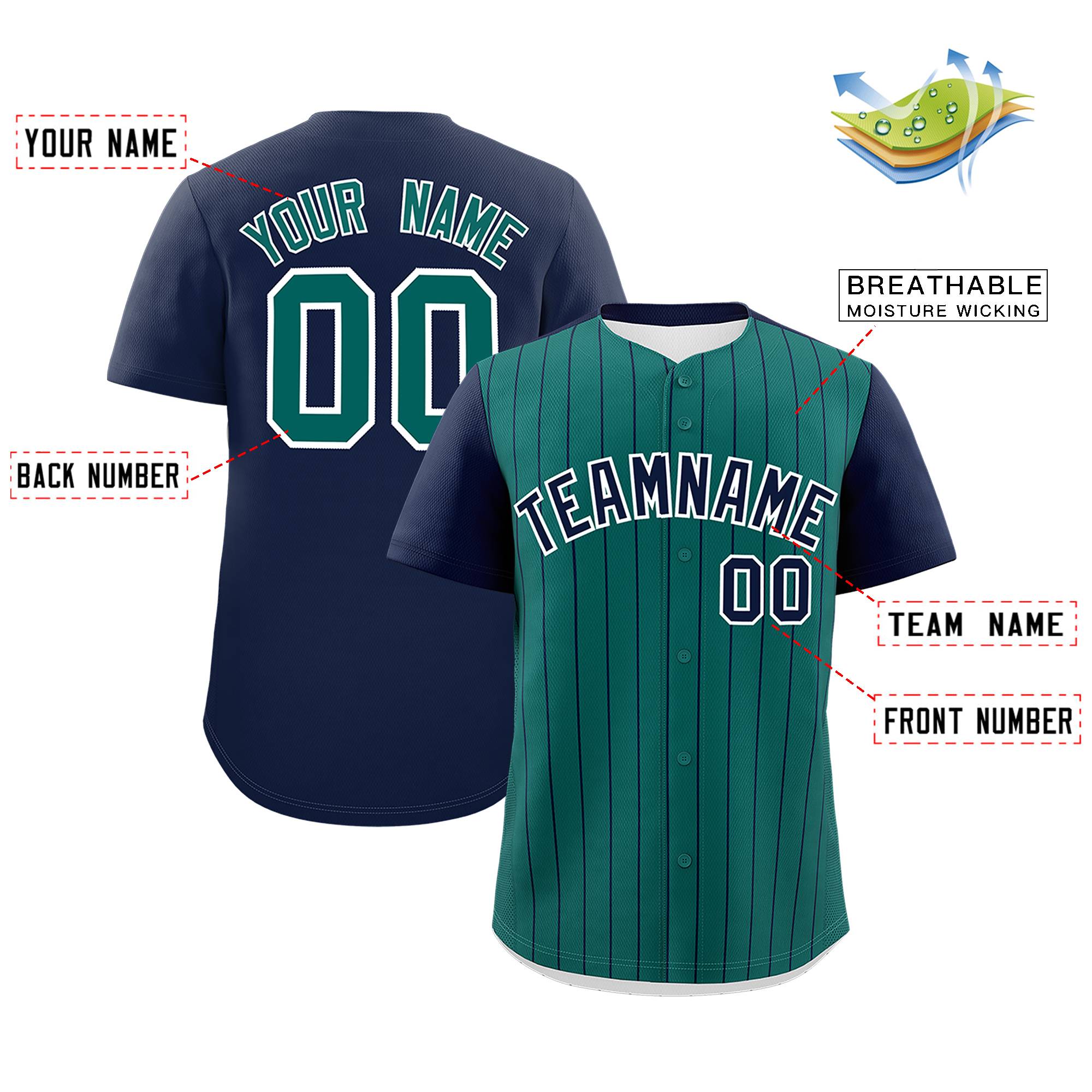 Custom Aqua Navy Pinstripe Personalized Two-Tone Authentic Baseball Jersey