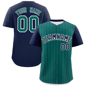 Custom Aqua Navy Pinstripe Personalized Two-Tone Authentic Baseball Jersey