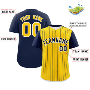 Custom Gold Navy Pinstripe Personalized Two-Tone Authentic Baseball Jersey