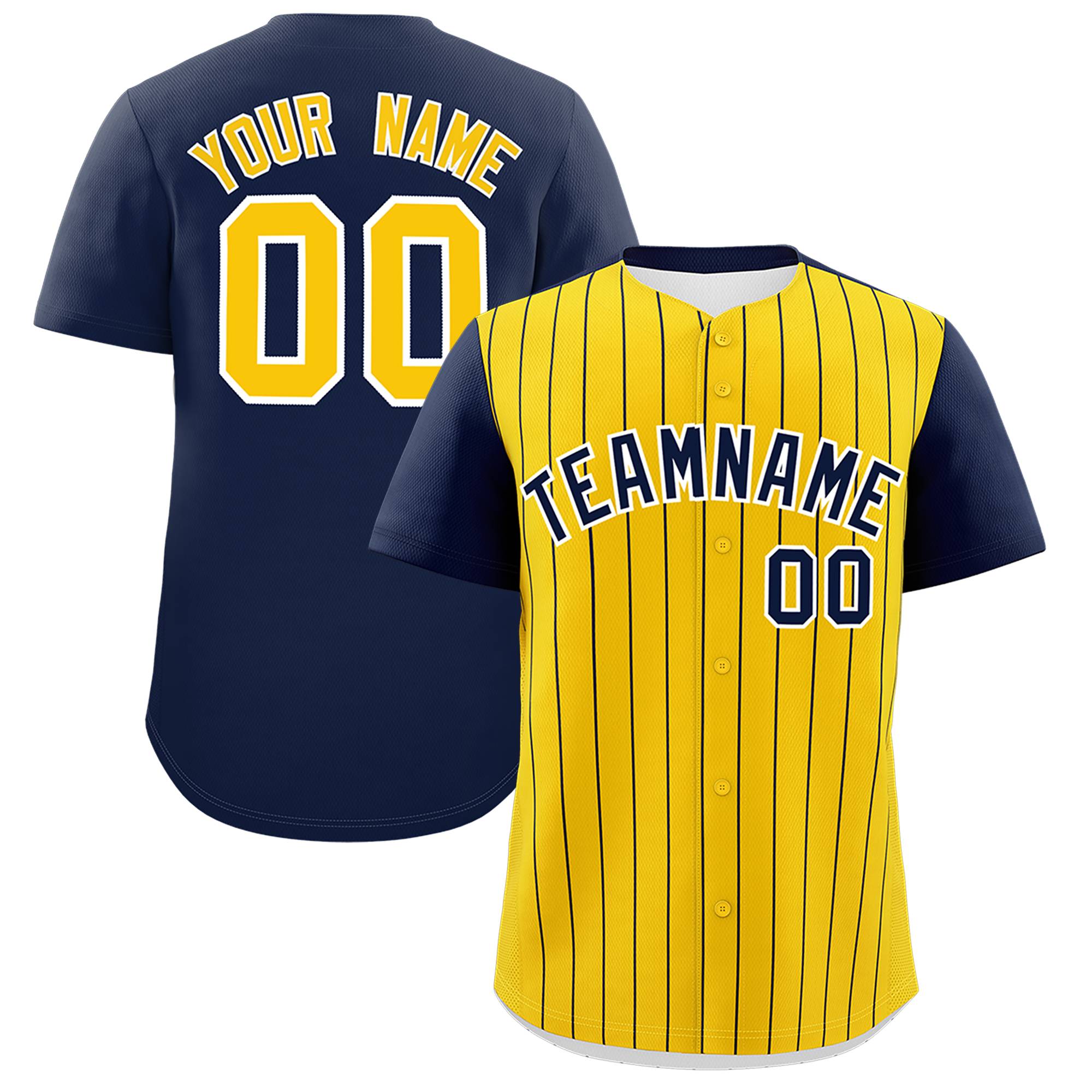 Custom Gold Navy Pinstripe Personalized Two-Tone Authentic Baseball Jersey