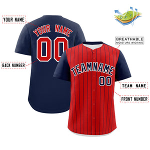 Custom Red Navy Pinstripe Personalized Two-Tone Authentic Baseball Jersey