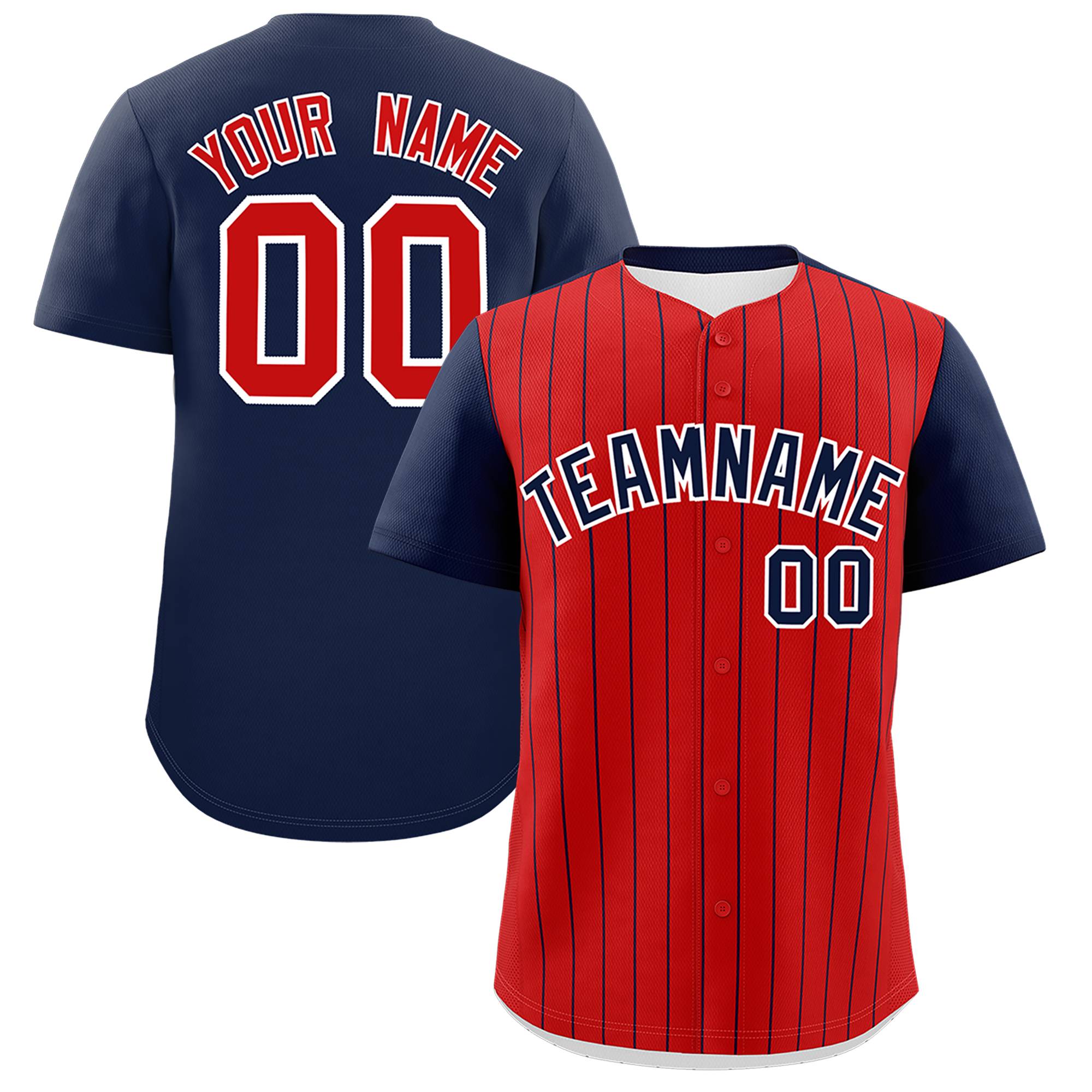 Custom Red Navy Pinstripe Personalized Two-Tone Authentic Baseball Jersey