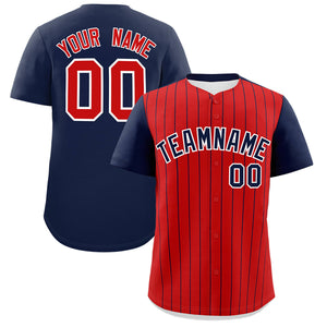 Custom Red Navy Pinstripe Personalized Two-Tone Authentic Baseball Jersey