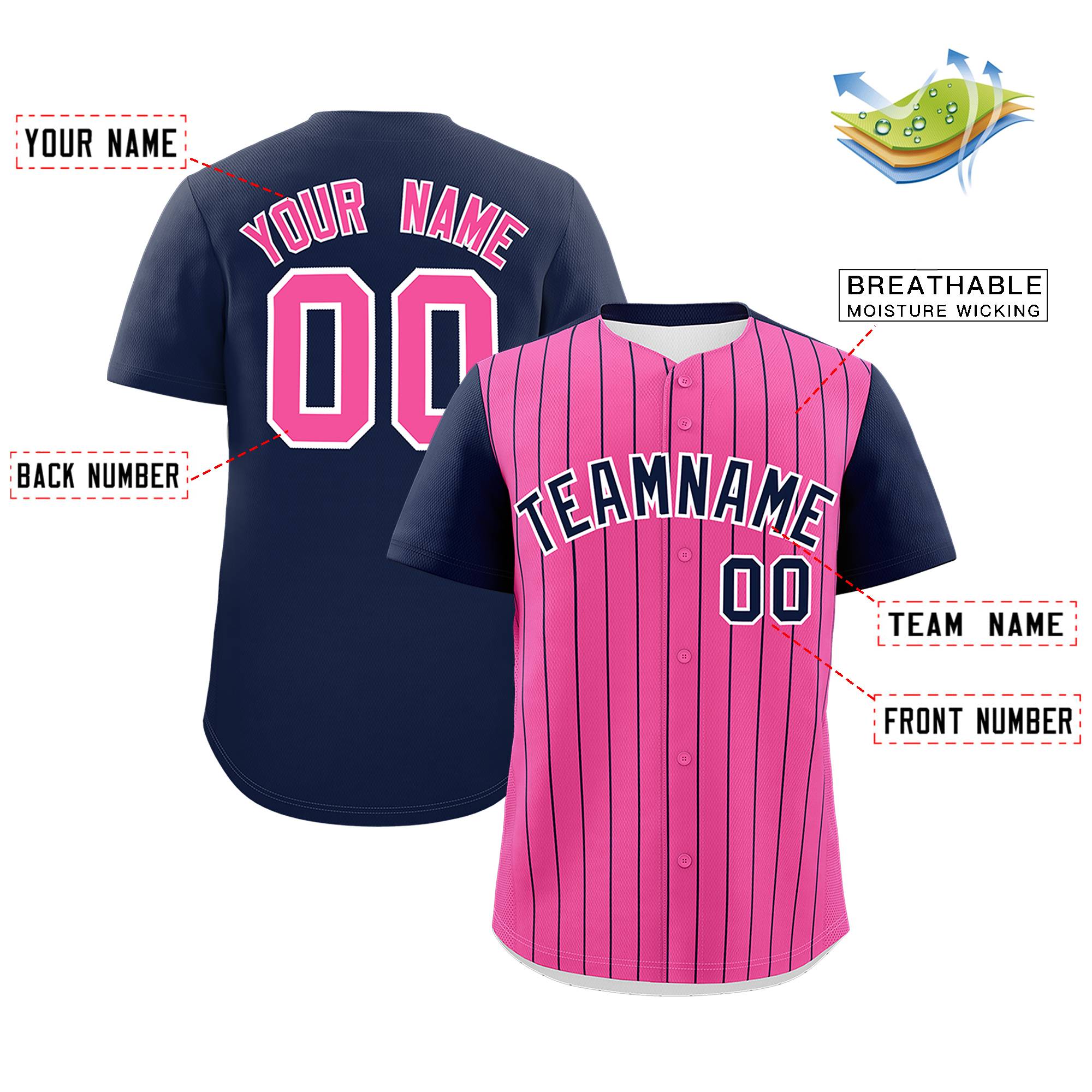 Custom Pink Navy Pinstripe Personalized Two-Tone Authentic Baseball Jersey