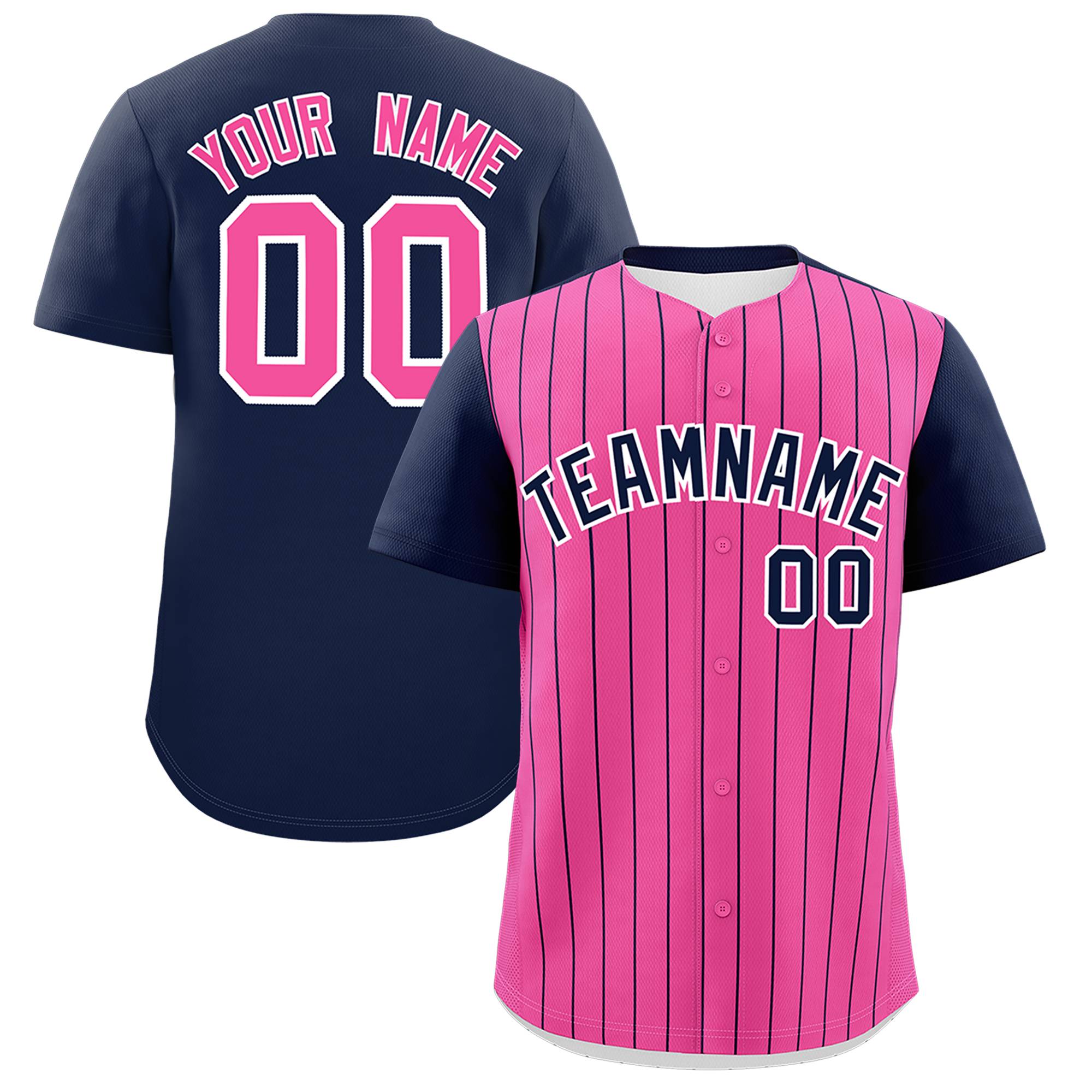 Custom Pink Navy Pinstripe Personalized Two-Tone Authentic Baseball Jersey