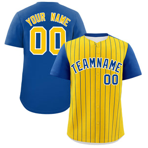 Custom Gold Royal Pinstripe Personalized Two-Tone Authentic Baseball Jersey