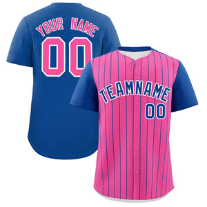 Custom Pink Royal Pinstripe Personalized Two-Tone Authentic Baseball Jersey