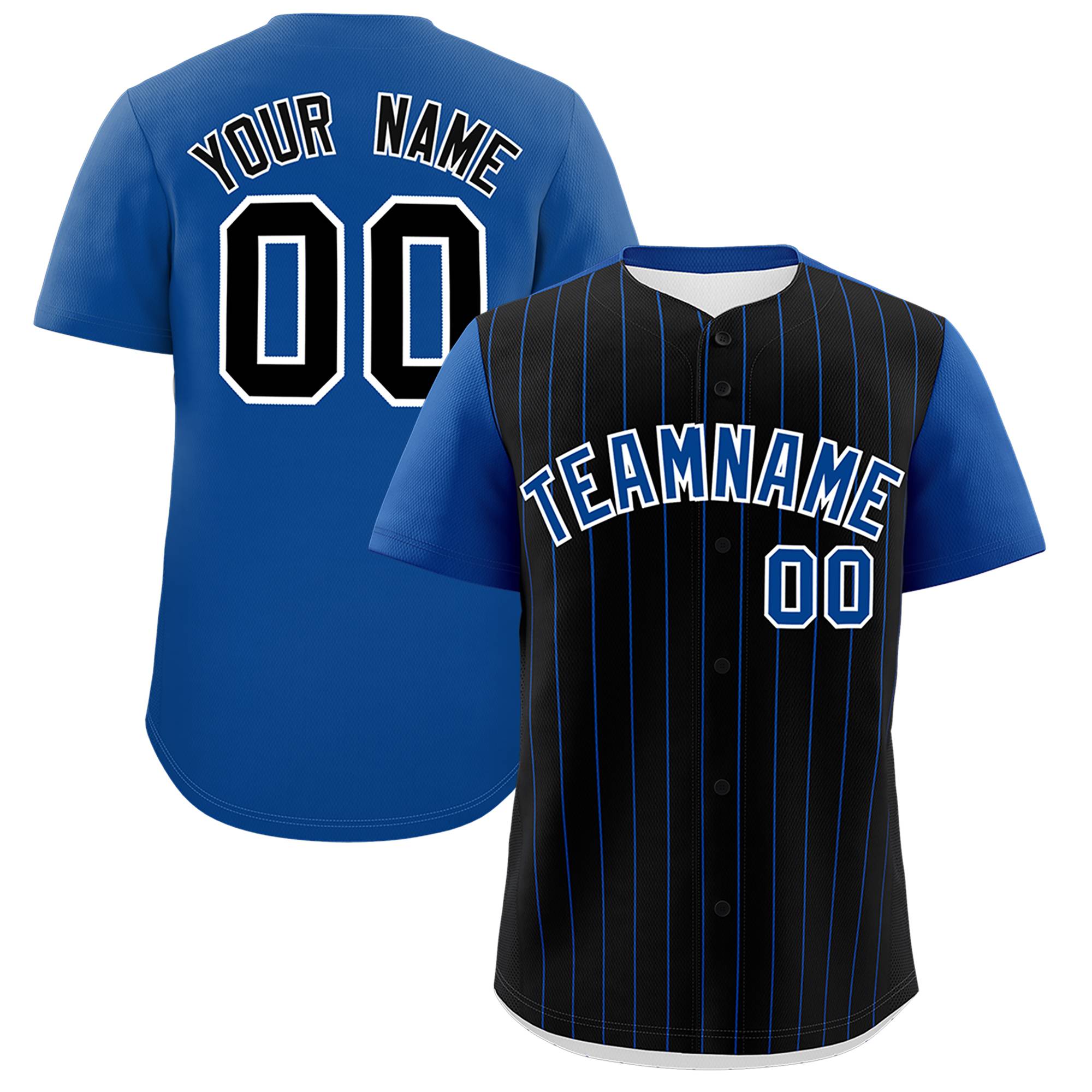 Custom Black Royal Pinstripe Personalized Two-Tone Authentic Baseball Jersey