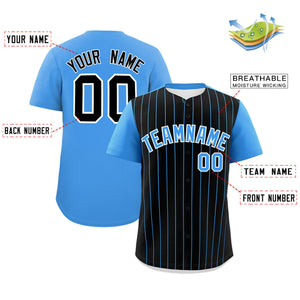 Custom Black Powder Blue Pinstripe Personalized Two-Tone Authentic Baseball Jersey