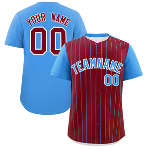 Custom Crimson Powder Blue Pinstripe Personalized Two-Tone Authentic Baseball Jersey