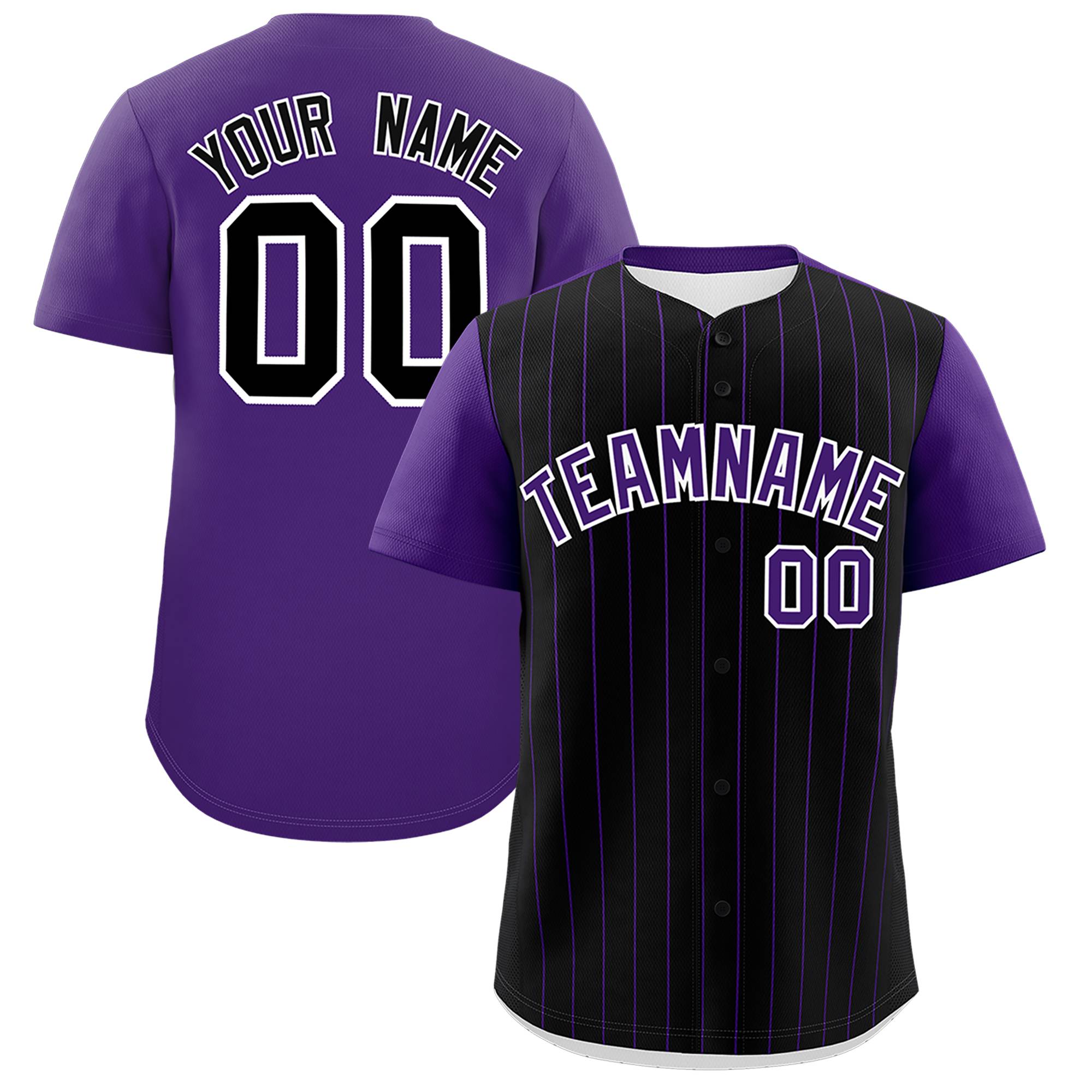 Custom Black Purple Pinstripe Personalized Two-Tone Authentic Baseball Jersey