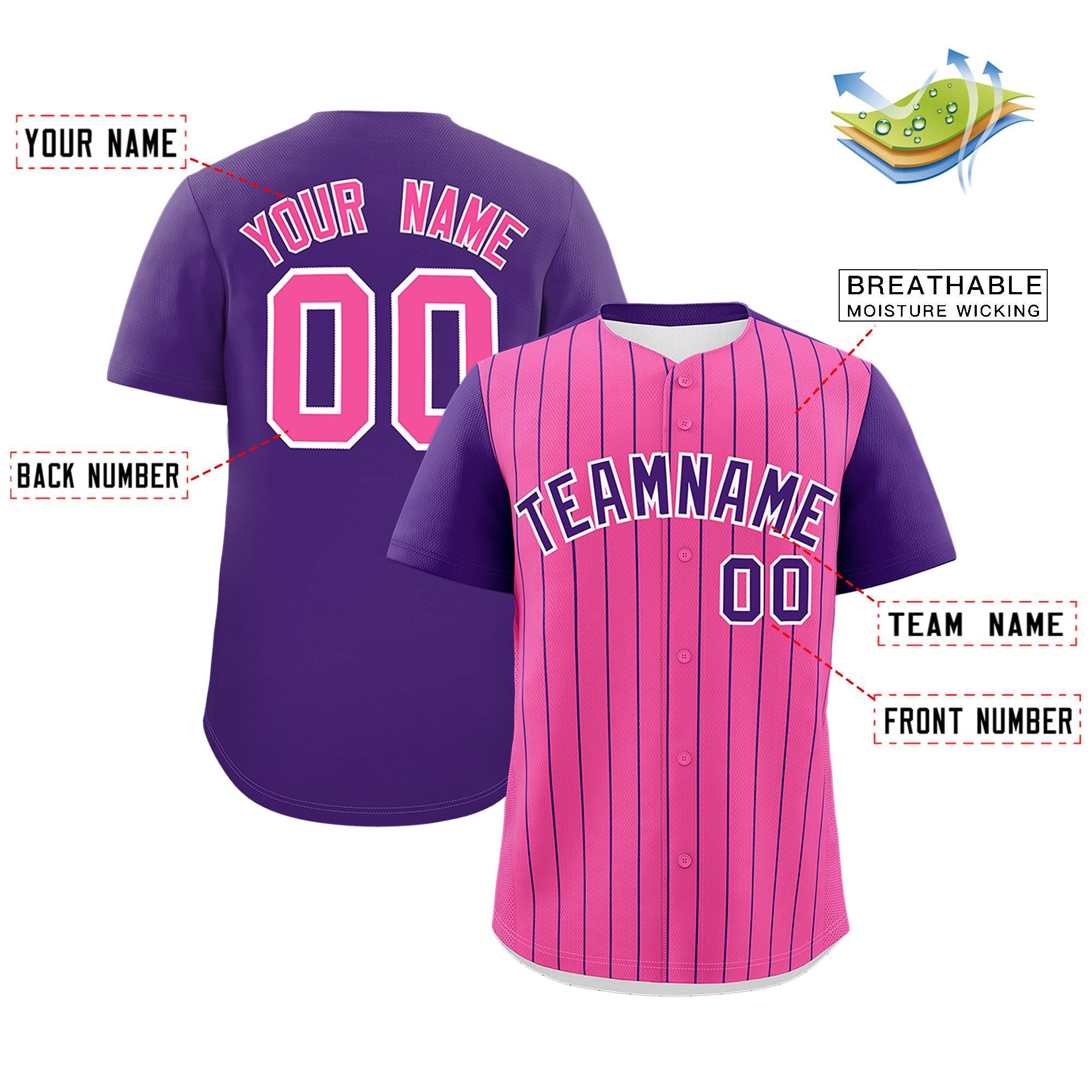 Custom Pink Purple Pinstripe Personalized Two-Tone Authentic Baseball Jersey