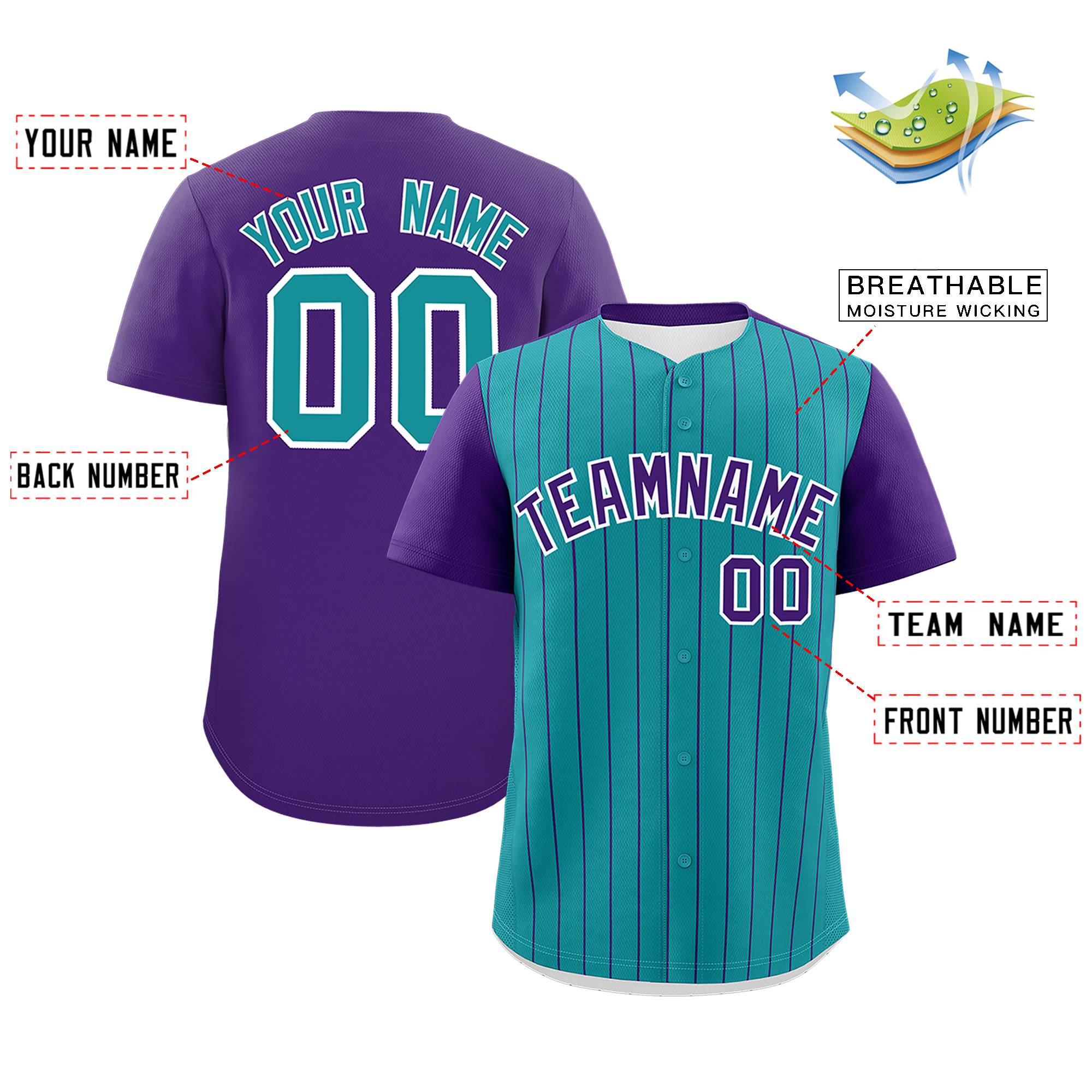 Custom Teal Purple Pinstripe Personalized Two-Tone Authentic Baseball Jersey