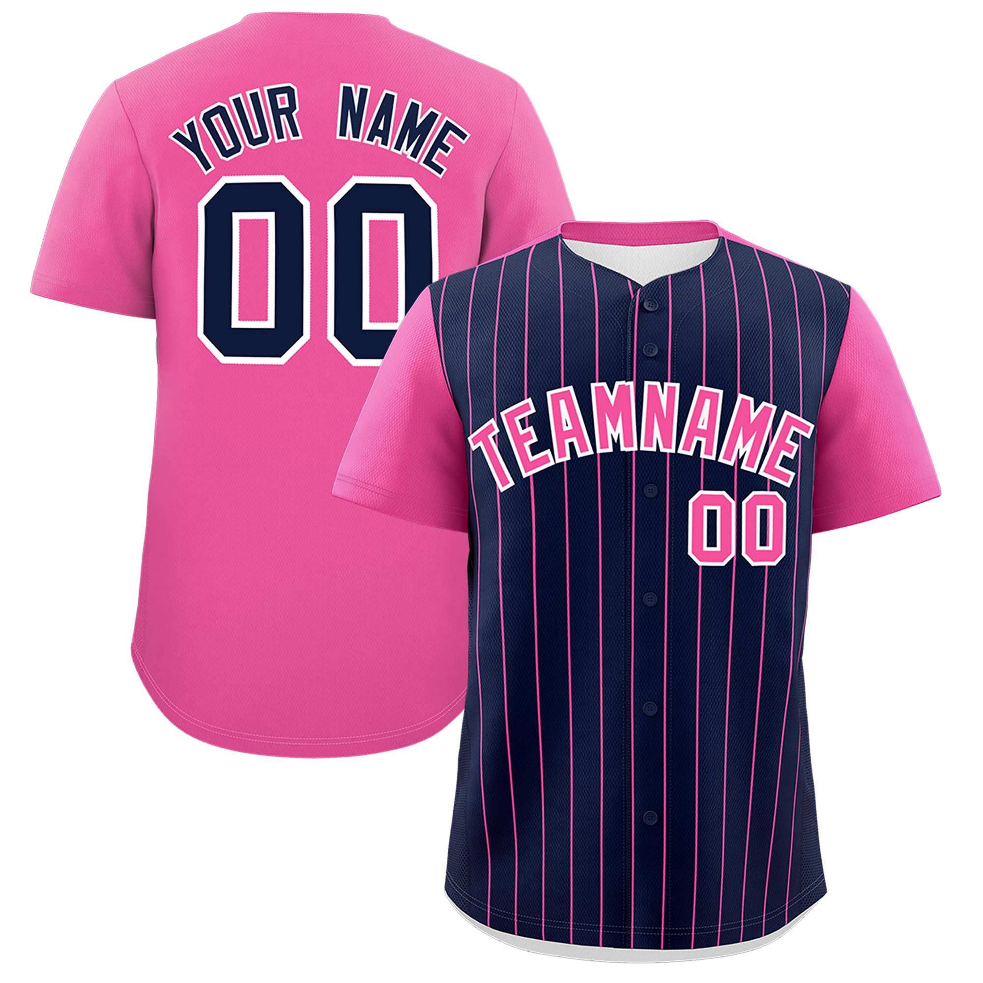 Custom Navy Pink Pinstripe Personalized Two-Tone Authentic Baseball Jersey