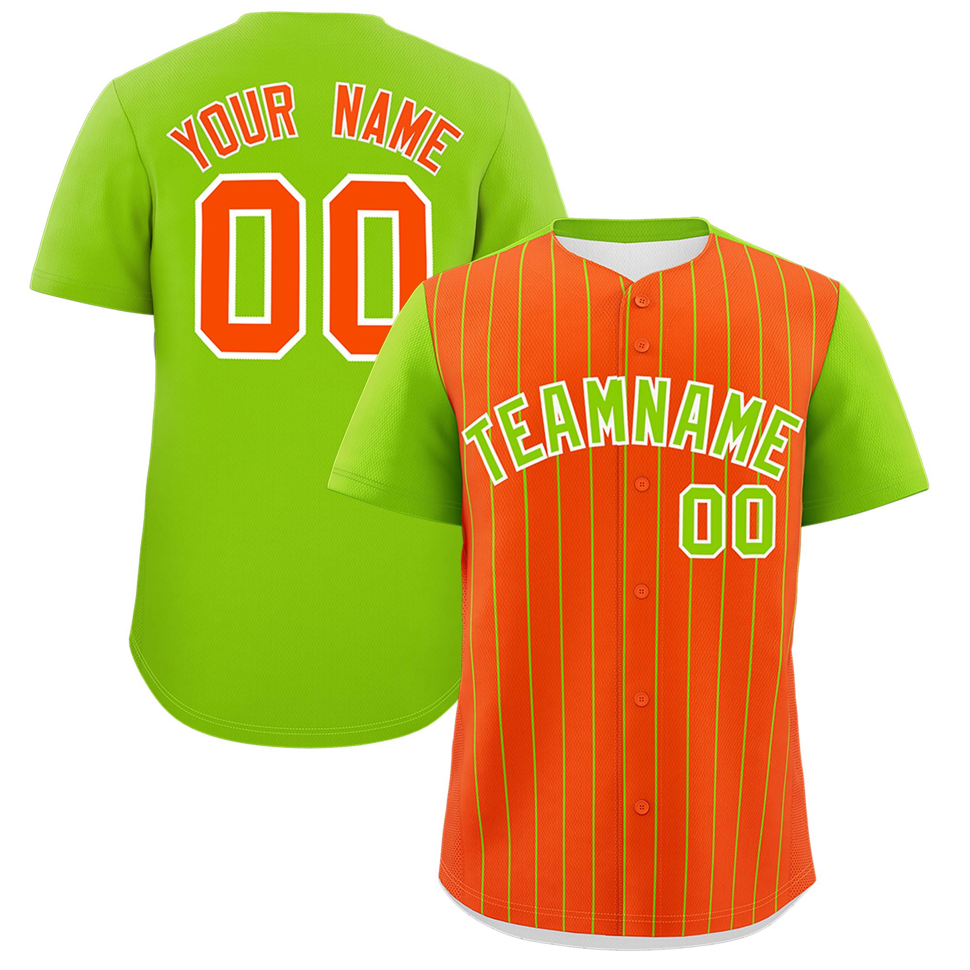 Custom Orange Neon Green Pinstripe Personalized Two-Tone Authentic Baseball Jersey