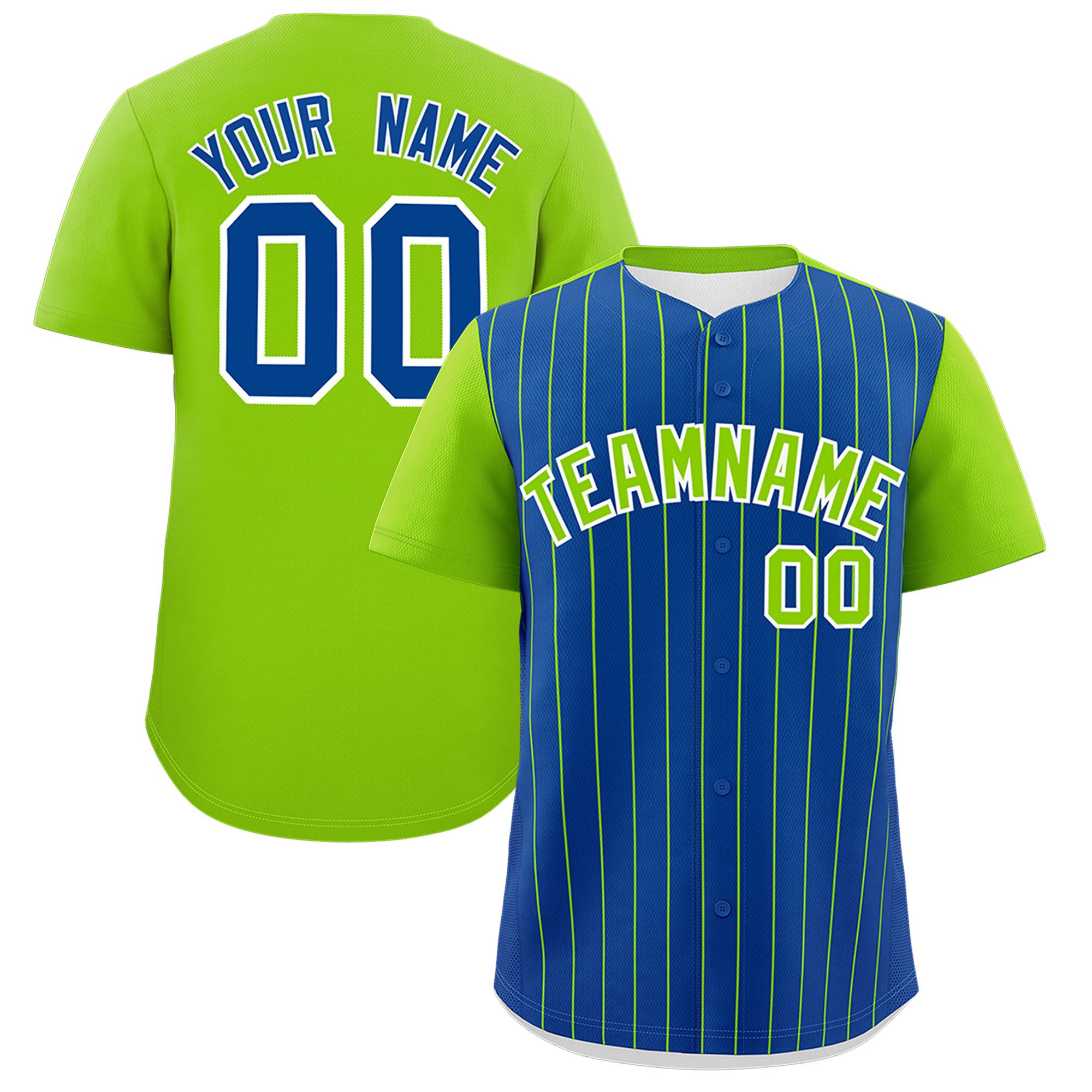 Custom Royal Neon Green Pinstripe Personalized Two-Tone Authentic Baseball Jersey