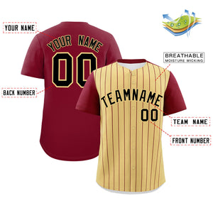 Custom Khaki Crimson Pinstripe Personalized Two-Tone Authentic Baseball Jersey