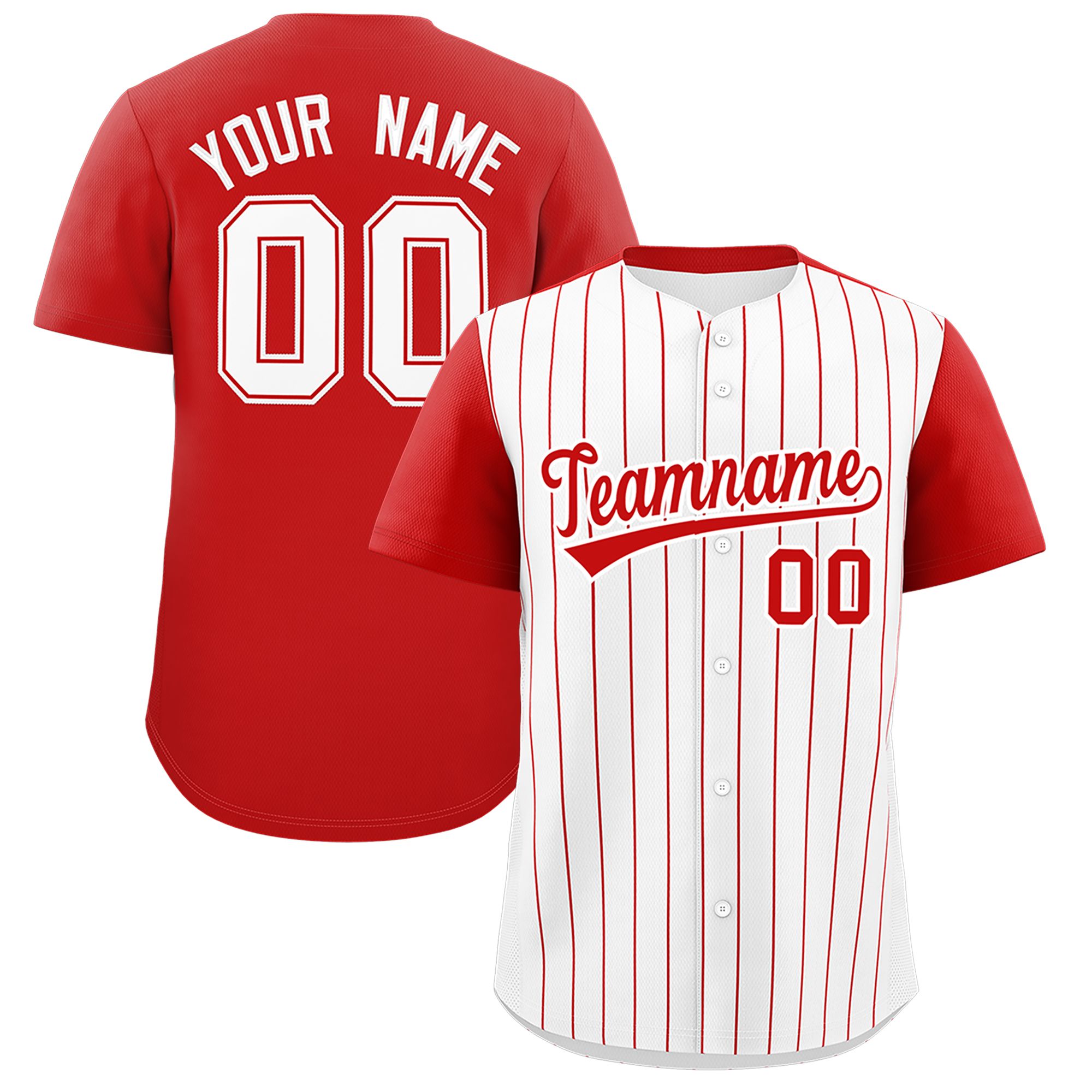 Custom White Red Pinstripe Personalized Two-Tone Authentic Baseball Jersey