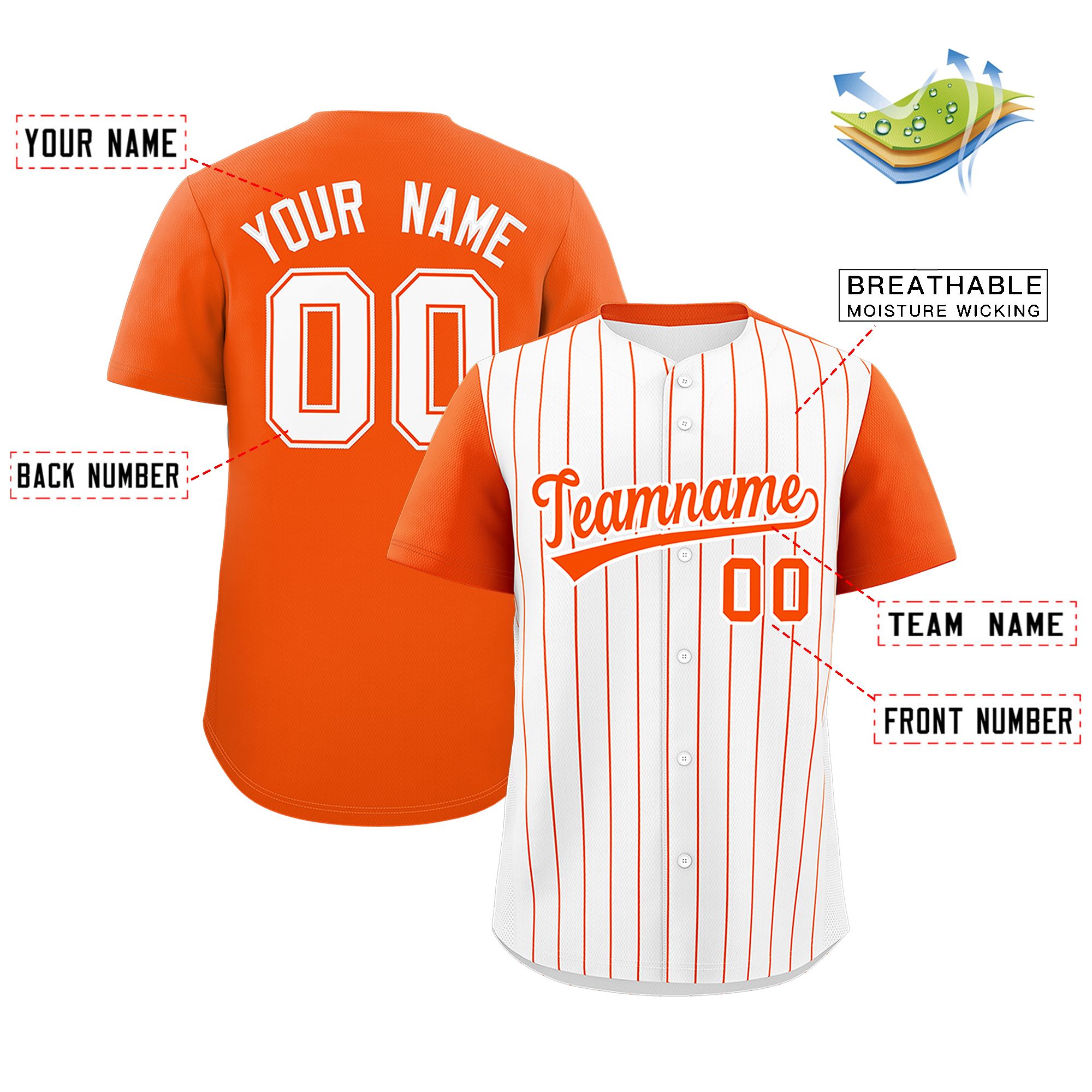 Custom White Orange Pinstripe Personalized Two-Tone Authentic Baseball Jersey