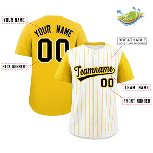 Custom White Gold Pinstripe Personalized Two-Tone Authentic Baseball Jersey