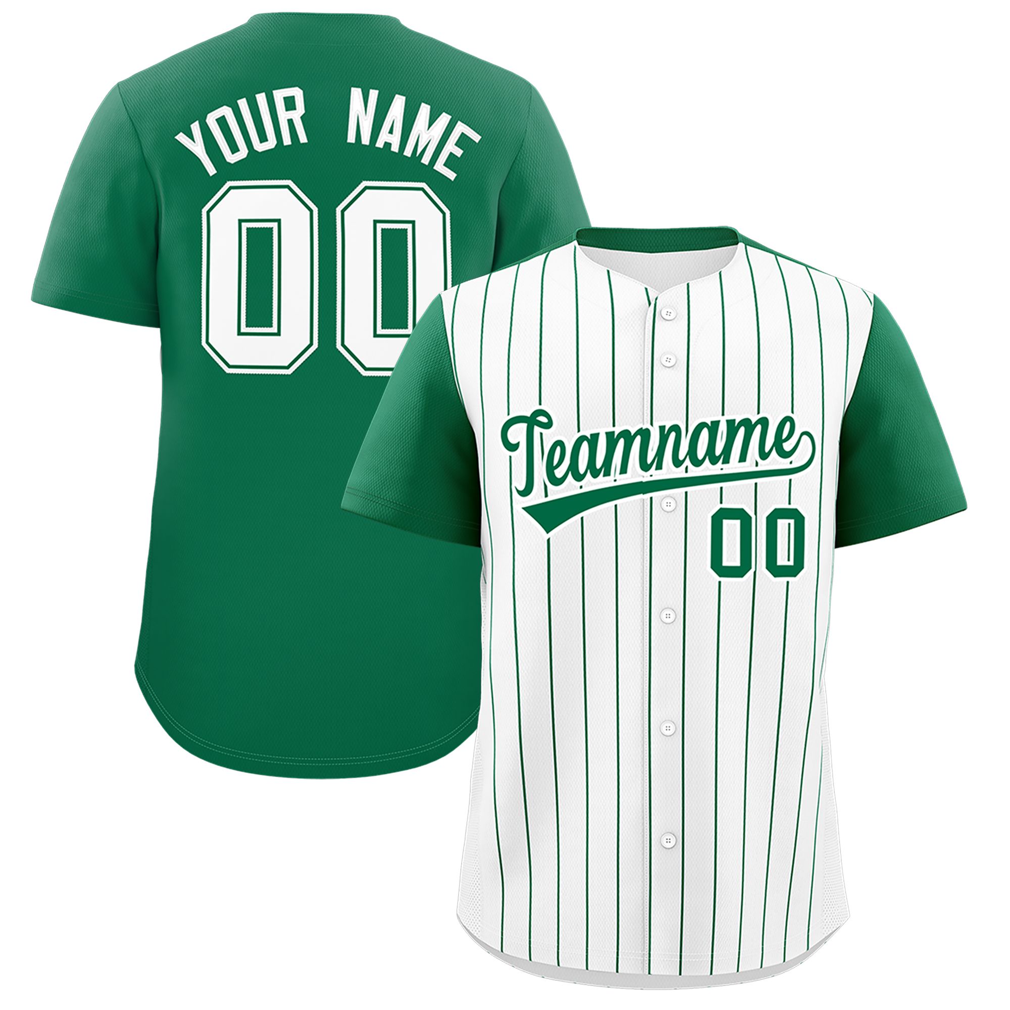 Custom White Kelly Green Pinstripe Personalized Two-Tone Authentic Baseball Jersey