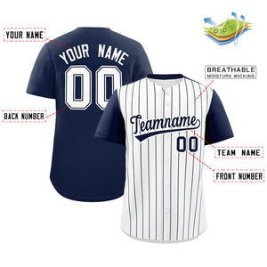 Custom White Navy Pinstripe Personalized Two-Tone Authentic Baseball Jersey