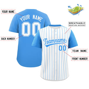 Custom White Powder Blue Pinstripe Personalized Two-Tone Authentic Baseball Jersey