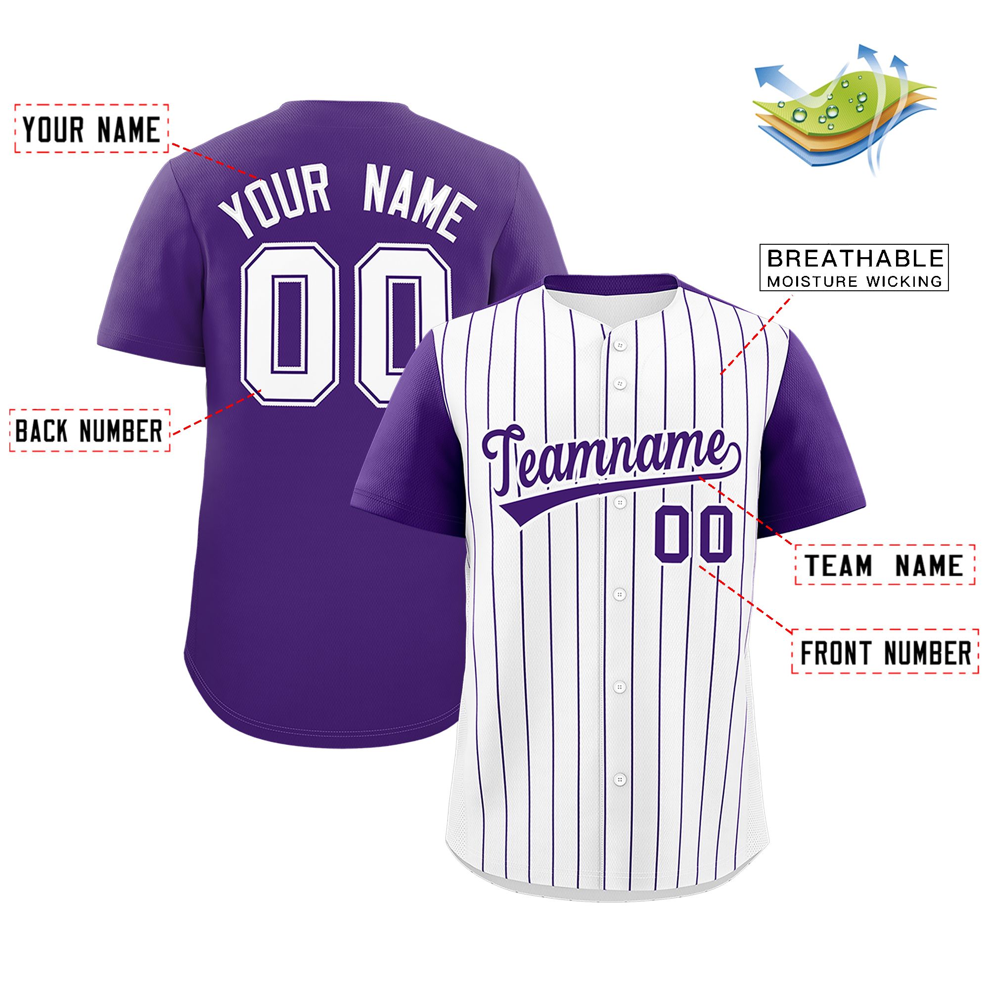 Custom White Purple Pinstripe Personalized Two-Tone Authentic Baseball Jersey