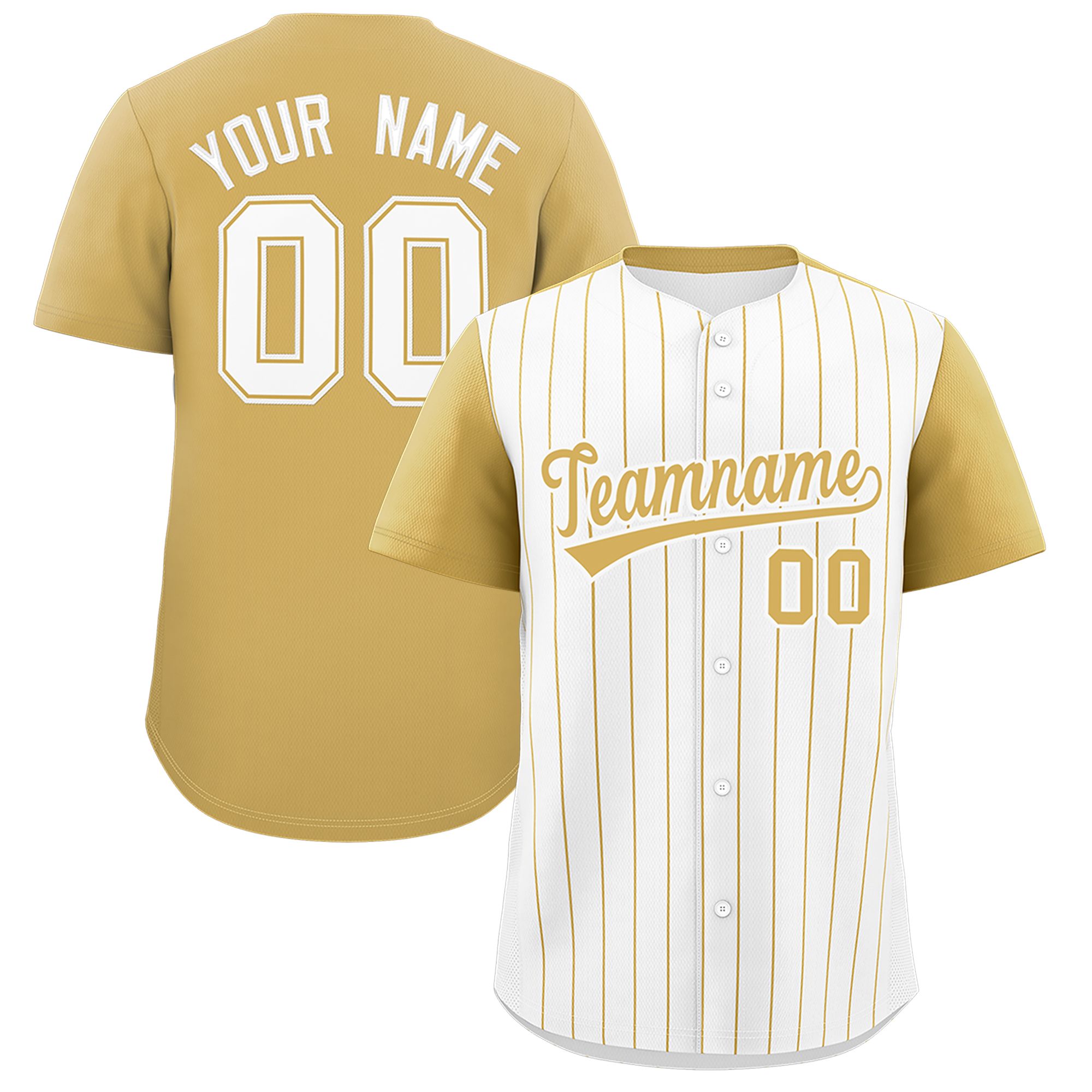 Custom White Old Gold Pinstripe Personalized Two-Tone Authentic Baseball Jersey