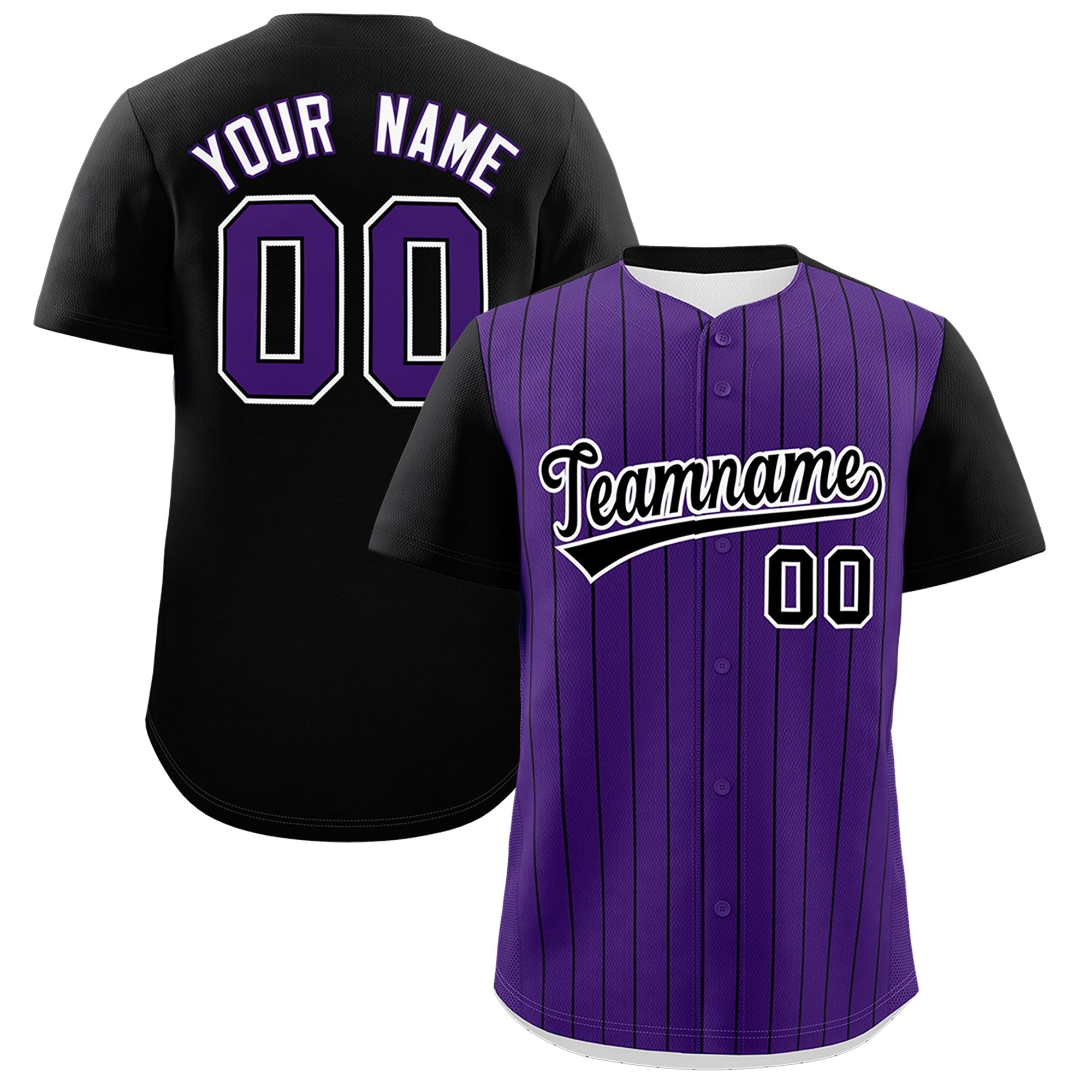 Custom Purple Black Pinstripe Personalized Two-Tone Authentic Baseball Jersey