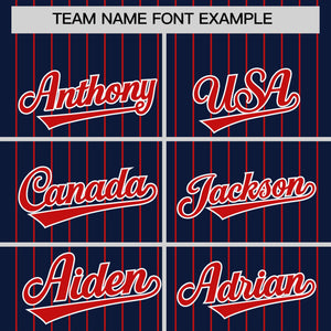 Custom Navy Red Pinstripe Personalized Two-Tone Authentic Baseball Jersey