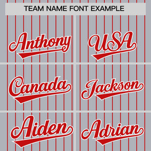 Custom Gray Red Pinstripe Personalized Two-Tone Authentic Baseball Jersey