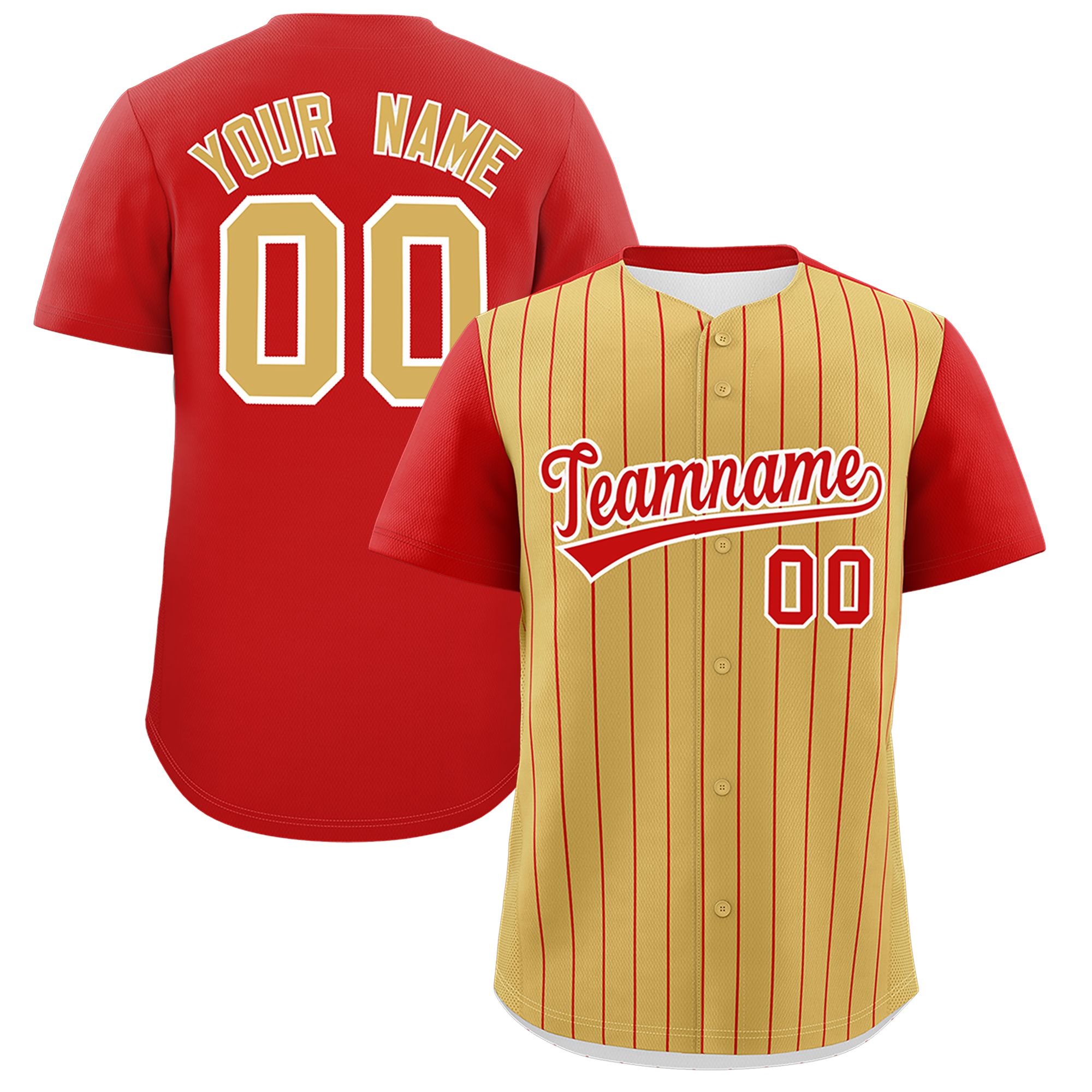 Custom Old Gold Red Pinstripe Personalized Two-Tone Authentic Baseball Jersey