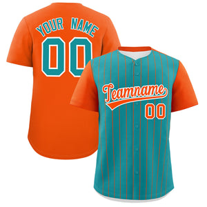 Custom Aqua Orange Pinstripe Personalized Two-Tone Authentic Baseball Jersey