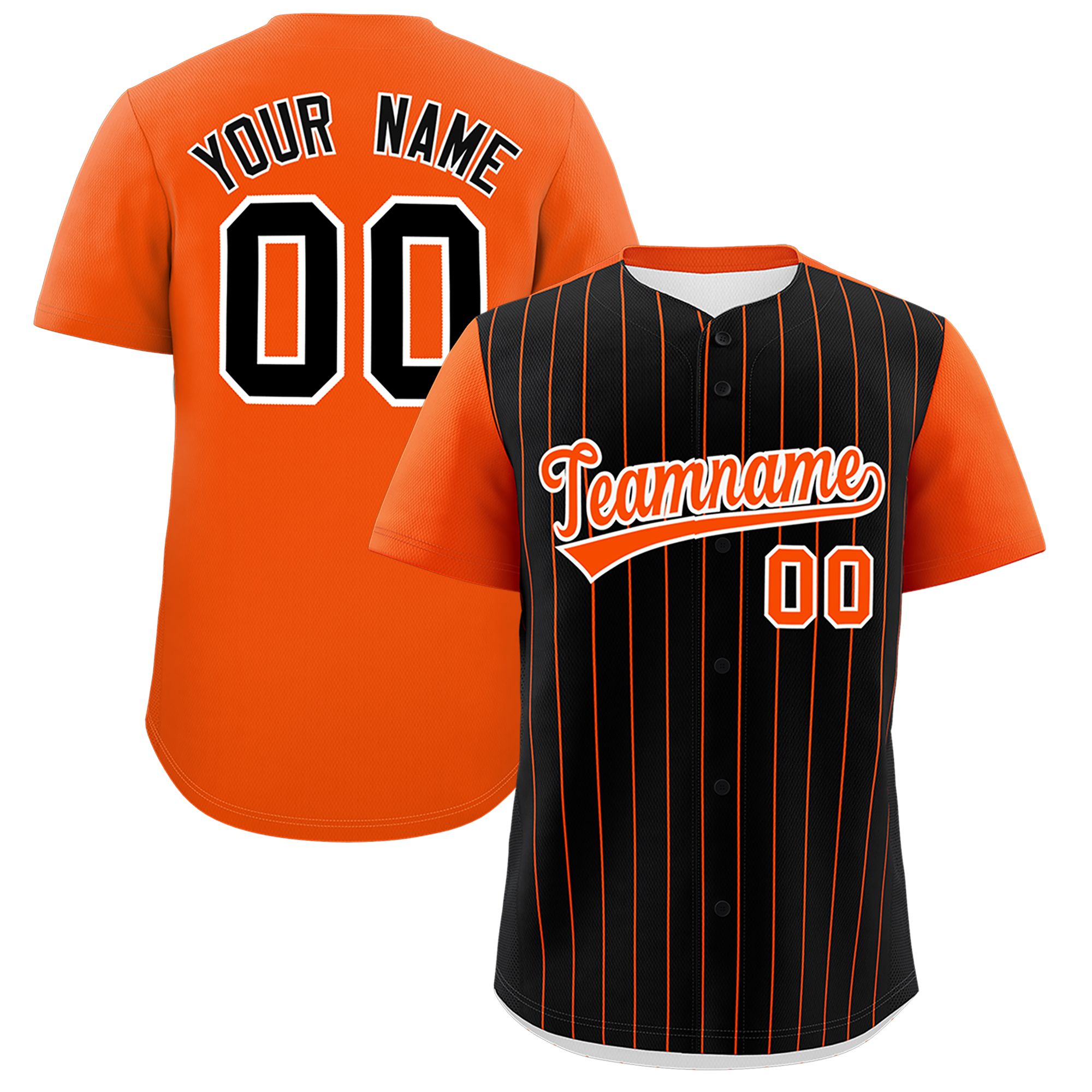 Custom Black Orange Pinstripe Personalized Two-Tone Authentic Baseball Jersey