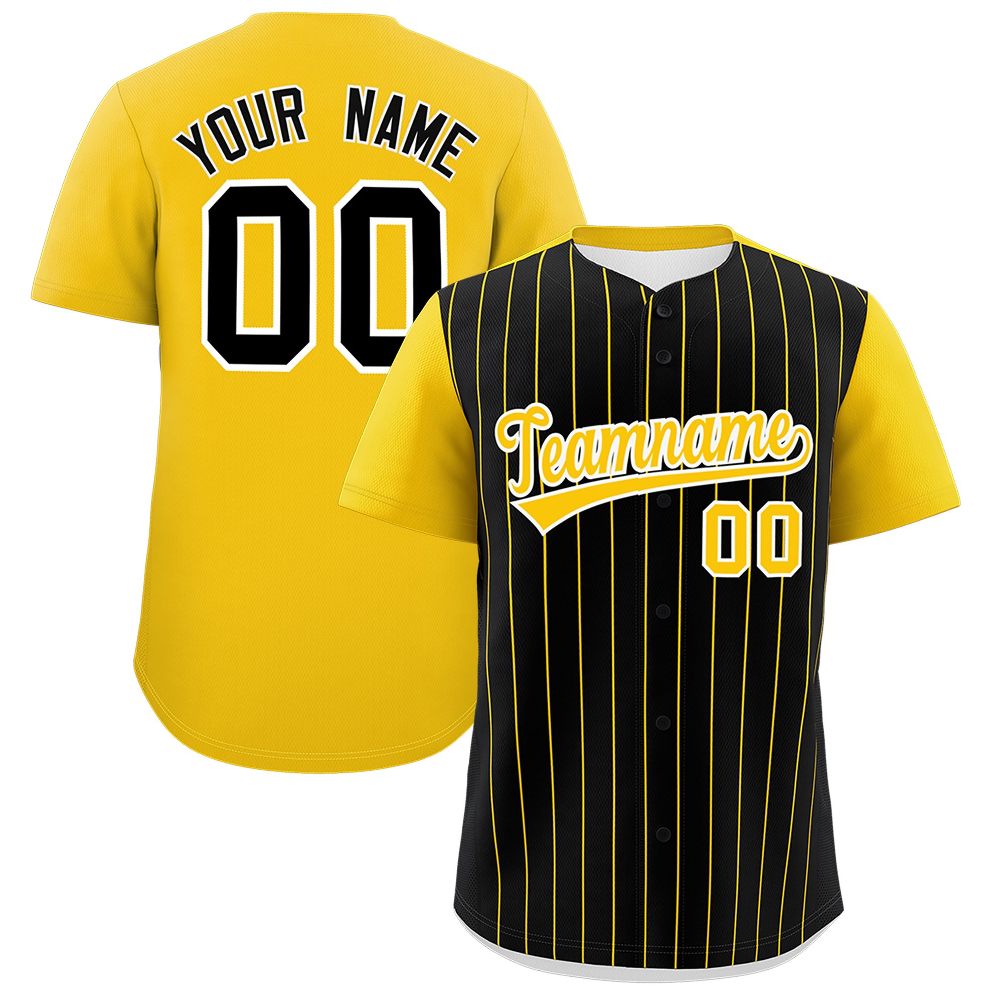 Custom Black Gold Pinstripe Personalized Two-Tone Authentic Baseball Jersey