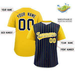 Custom Navy Gold Pinstripe Personalized Two-Tone Authentic Baseball Jersey