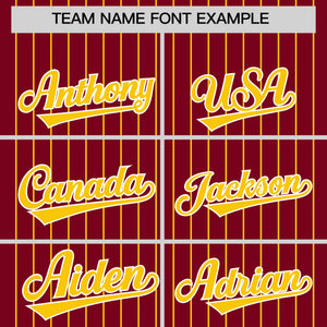 Custom Crimson Gold Pinstripe Personalized Two-Tone Authentic Baseball Jersey